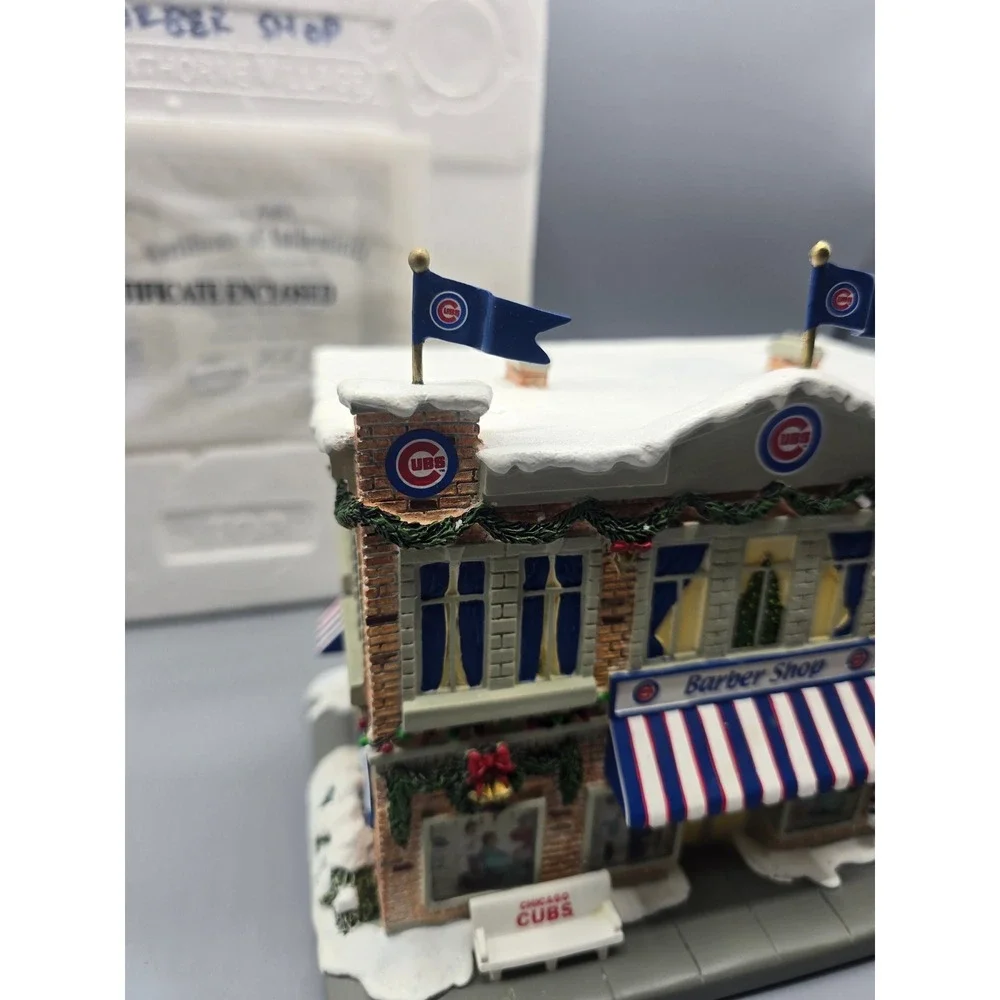 Hawthorne Village Chicago Cubs Barber Shop Christmas Village Wrigley Lighted COA